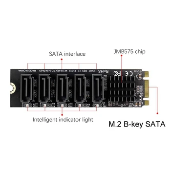 M. 2 NGFF B-Key Sata Na SATA 3 5 Port Rozširujúca Karta 6Gbps Rozširujúca Karta JMB585 Chipset Support SSD A HDD Obrázok 2