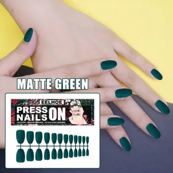 Minimalistický 24Pcs Elegantné Zelenej Farby na Nechty, Tipy Nositeľná Nechtov Patch Koži-priateľský pre Svadbu Obrázok 2