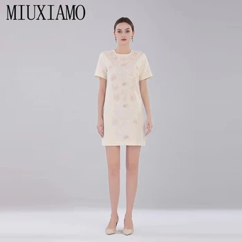 MIUXIMAO 2022 Vysokej Kvality Jeseň&Zimné Elegantné Šaty Troch-dimenzionální kvety Diamond Tlač Módne Mini Šaty Žien Vestide