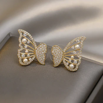 Motýľ Pearl Náušnice, Módne 18k Zlatom Pozlátené Náušnice Žien Nádherné Strany Luxusné Príslušenstvo Šperky, Darčeky pre Lady