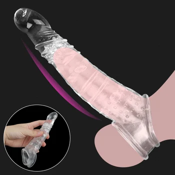 Muž Opakovane Kondómy Penis Extender Rukáv Oneskorenie Ejakulácie Elastické Crystal Penis Krúžok Testis Otroctva Intímne Tovaru