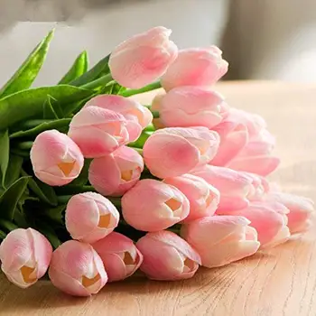 Najlepšie predať Svadobné Dekoratívne PU Skutočný Dotyk Umelé Kvety Tulipány Biely Umelý Kvet