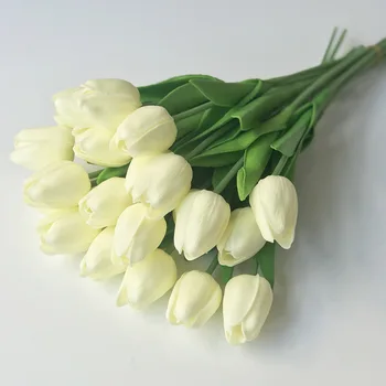 Najlepšie predať Svadobné Dekoratívne PU Skutočný Dotyk Umelé Kvety Tulipány Biely Umelý Kvet Obrázok 2