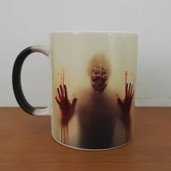 Najnovšie dizajn walking dead kávové hrnčeky tepla Farby šálku čaju Magický Hrnček darček zombie hlavu dvoch strán tlač