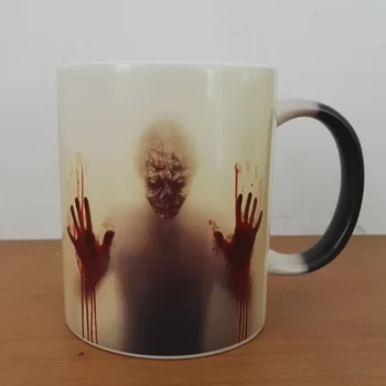 Najnovšie dizajn walking dead kávové hrnčeky tepla Farby šálku čaju Magický Hrnček darček zombie hlavu dvoch strán tlač Obrázok 2