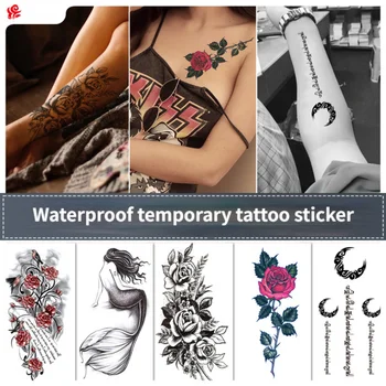 Nepremokavé Dočasné Tetovanie Nálepky Arm Tattoo Stick Veľký Obrázok Kvetu FakeTatoo Zvierat Čiernej a Bielej Tatto Nálepky Henna