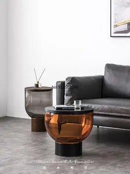 Nordic moderný minimalistický sklenené konferenčné stolíky kolo obývacia izba kovové svetlo luxusné dizajnér strane tabuľky escritorios nábytok Obrázok 2