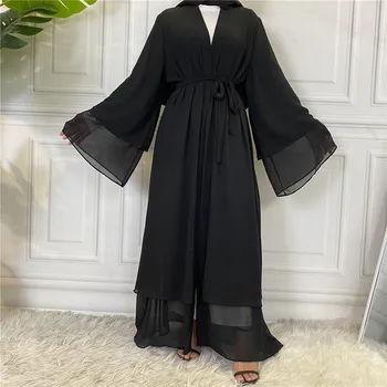 Nové Farbou Arabskom Dubaji Módne Moslimských Cardigan Šifón Šaty Módne Kimono Župan Femme Musulmane Turecký Tunika Otvoriť Abaya