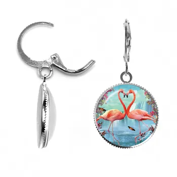 Nové Módne Flamingo Náušnice Vtákov Láska Maľovanie Na Sklo Ucho Stud Ručné Remeselné Francúzsky Háčik Náušnice Šperky Pre Ženy, Dievčatá Darček Obrázok 2