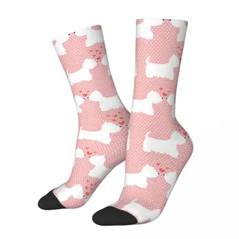 Nový Muž Mužov Ponožky Hip Hop Ružová Westie West Highland Teriér Ponožka Polyester Psa Grafické Žien Ponožka Jar Leto Jeseň Zima