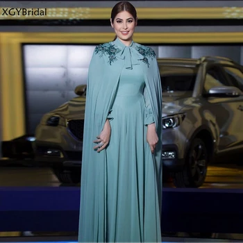 Nový Príchod Moslimských Večerné Šaty 2021 Šifón Appliques Dubaj Saudskej arabčina Dlhé Elegantné Večerné Šaty Sukienki wizytowe