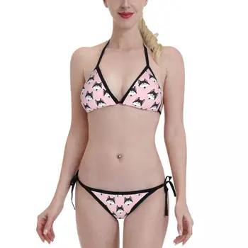 Nový Ženy Roztomilý Pes Sexy Kombinézu Bikini Set Plavky, Plavky Husky Pohode Pláž Nosiť Push Up Bather Plávanie Oblek