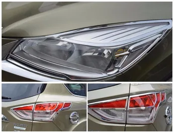 Pre Ford Kuga Uniknúť 2013 2014 2016 ABS Chrome Predné, Zadné, predné svetlo Lampy Kryt Výbava zadné svetlo Lampy Trim Auto Styling Kryt Výbava