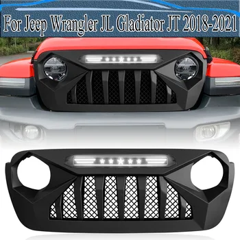Pre Jeep Wrangler JL Gladiator JT 2018-2021 Racing Grily Auto Grily Upravené Časti Predného Nárazníka Racing Mriežka S LED Svetlo