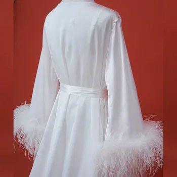 Ráno šaty nevesta fetish luxusné svadobné biele pštrosie perie koncové dlhé šaty dvoch-dielny noc šaty пижама женская Obrázok 2