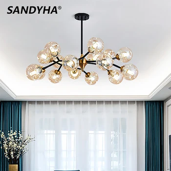 SANDYHA Nordic Obývacia Izba Lustre sklenenú Guľu E27 Strop Prívesok Lampy, Jedáleň, Kuchyňa Spálňa Design Závesné Svetlo