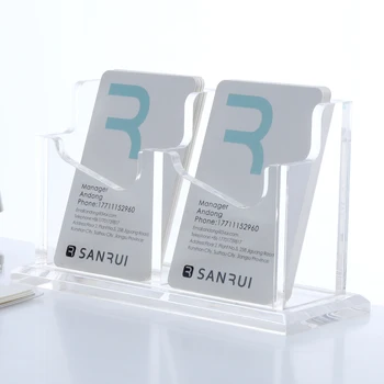SANRUI Podnikania Držiteľa Karty na Stôl Vertikálne Card priehľadný Akrylový Stojan 1 Tier 2 Vrecku Obrázok 2