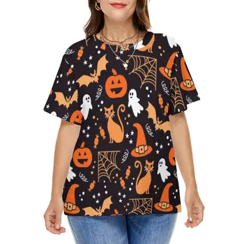 Strašidelné Halloween T-Shirt Lebky A Tekvica Vintage T Košele, Krátke Rukáv, Vzor Topy Žena Bežné Tees Plus Veľkosť
