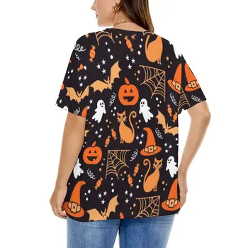 Strašidelné Halloween T-Shirt Lebky A Tekvica Vintage T Košele, Krátke Rukáv, Vzor Topy Žena Bežné Tees Plus Veľkosť Obrázok 2
