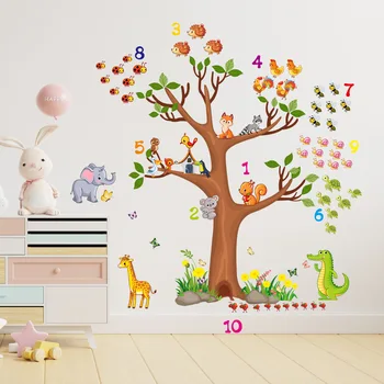 Strom, vták, zviera cartoon stenu, nálepky, obývacia izba pozadí steny miestnosti dekorácie na stenu-nálepky samolepiace nálepky na stenu Obrázok 2