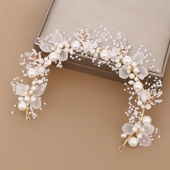 Svadobné čelenka nové ručné headdress pearl flower vlasy príslušenstvo