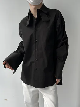 SYUHGFA 2023 Jeseň Klope Dlhý Rukáv jednofarebné Tričko Pre Mužov Jedno Vrecko Voľné Módne kórejský Streetwear Tričko Mužov Oblečenie