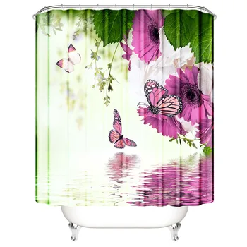 Textílie kúpeľňa opony nepremokavé kvetinový wc, sprchovací záves polyester textílie vaňa opony 200 * 180