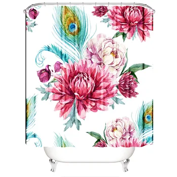 Textílie kúpeľňa opony nepremokavé kvetinový wc, sprchovací záves polyester textílie vaňa opony 200 * 180 Obrázok 2