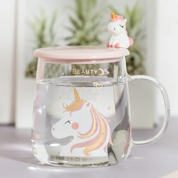Unicorn kryt skla, krásne Tvorivé Šálka, lyžica šálku kávy, kvet šálku čaju pre dievčatá 