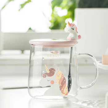 Unicorn kryt skla, krásne Tvorivé Šálka, lyžica šálku kávy, kvet šálku čaju pre dievčatá 