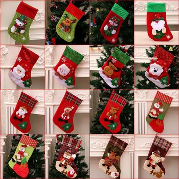 Veselé Vianoce Ponožky Ozdoby na Vianočné stromčeky Vrece Vianočný Darček Candy Bag pre Deti Roztomilý Tkaniny Vianoce Elk Santa Claus Dekorácie Obrázok 2