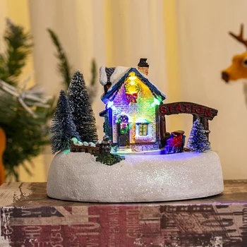 Vianočné LED Svetlo, Sneh Dom v Obci Svetelná Ozdoba Figúrka Vianočné Ozdoby Remesiel Vianočný Dekor Obrázok 2