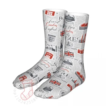 Vintage Uk Londýne A Noviny Ponožky pánske, dámske Polyester Módne Ponožky Harajuku Jar Leto Jeseň Zima Ponožky G