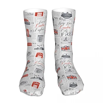 Vintage Uk Londýne A Noviny Ponožky pánske, dámske Polyester Módne Ponožky Harajuku Jar Leto Jeseň Zima Ponožky G Obrázok 2