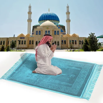 VIP Hrubé Deluxe Mäkké Ramadánu Modlitba Koberec 80x120cm Polyester Soli Emboss Islamskej modliť mat Moslimských Eid Mubarak Islamskej Modlí Mat Obrázok 2