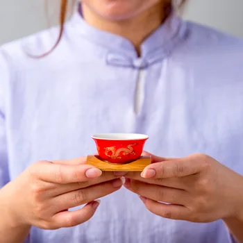 Vysoko kvalitné Čínske tradičné Golden dragon šálku čaju 1pcs,Červená keramické teacup Puer cup set,keramické pece Top Triedy Porcelánu Obrázok 2