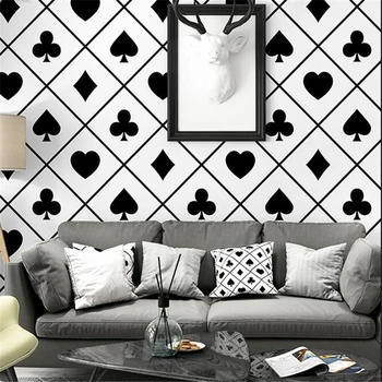 wellyu Nordic štýl tapetu, TV joj, čierne a biele kockované geometrické spálne, obývacia izba moderný minimalistický tapety