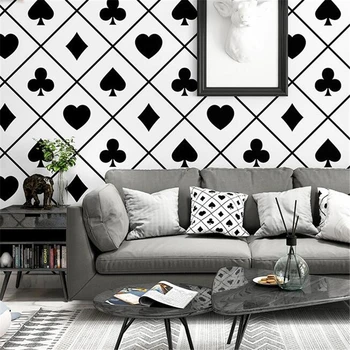 wellyu Nordic štýl tapetu, TV joj, čierne a biele kockované geometrické spálne, obývacia izba moderný minimalistický tapety Obrázok 2