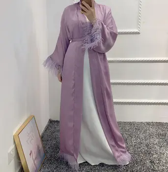 Wepbel Kimono Outwear Islamské Oblečenie Abaya Župan Cardigan Čipky Kaftane dámske Šaty, Šaty s Dlhým Rukávom Voľné Moslimských Cardigan Obrázok 2