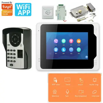 WIFI Home Video Interkom Farebný Monitor Tuya Smart Heslo Odtlačkov prstov Odomknúť 1080P Dvere, Telefón, WiFi APP Control Video Zvonček