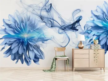 XUE SU Steny pokrývajú vlastné tapetu moderný minimalistický abstraktné dymu modrý kvet spálňa pozadí steny 3D nástenná maľba Obrázok 2