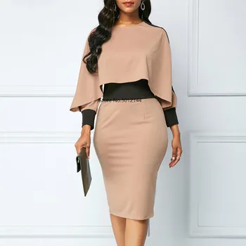 Zimné Jeseň Šaty Pre Ženy 2020 Bežné Plus Veľkosť Slim Office Bodycon Elegantné Šaty S Dlhým Rukávom Sexy Patchwork Party Šaty