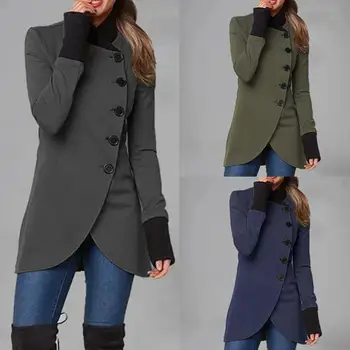 Čistá Farba Studená Odolný Nepravidelný Lem Dámy Módne Kabát Streetwear