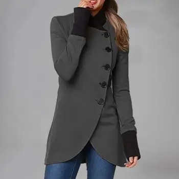 Čistá Farba Studená Odolný Nepravidelný Lem Dámy Módne Kabát Streetwear Obrázok 2