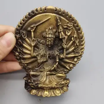 ČÍNA antique brass fengshui-Tisíc strane Bódhisattva malé Socha Kovové remesiel rodiny dekorácie socha