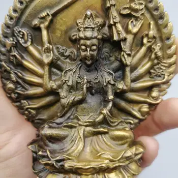 ČÍNA antique brass fengshui-Tisíc strane Bódhisattva malé Socha Kovové remesiel rodiny dekorácie socha Obrázok 2