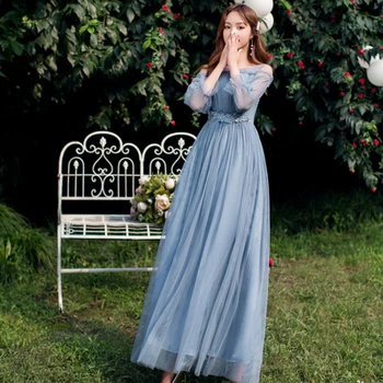 Šampanské Ružové Sivá Modrá Bridesmaid, Šaty 2022 Princezná Okami Tylu Štúdia Vestido Ženy, Svadobné Party Šaty Dlhé