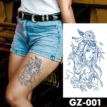 Šťava Trvalé Vodotesné Dočasné Tetovanie Nálepky Japonský Geisha Pradžňa Atrament Flash Tetovanie Sexy Ženy Ramena Body Art Falošné Tatto Mužov Obrázok 2