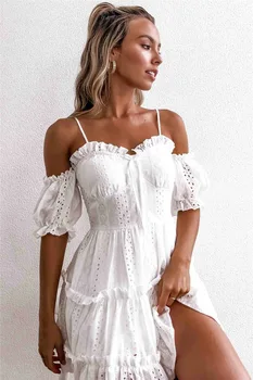 Žena, Sexi A-line Šaty Vysoký Pás-Krátke rukáv Pevné Šaty Pre Ženy Letné Vypnutie Rameno Dámske Biele šaty