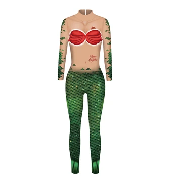 Ženy Sexy 3D Morská víla Kostýmy Žena Ryba Rozsahu Shell Farebné Jumpsuit Oblek Vianočné Cosplay Kostým Party Výkon Handričkou